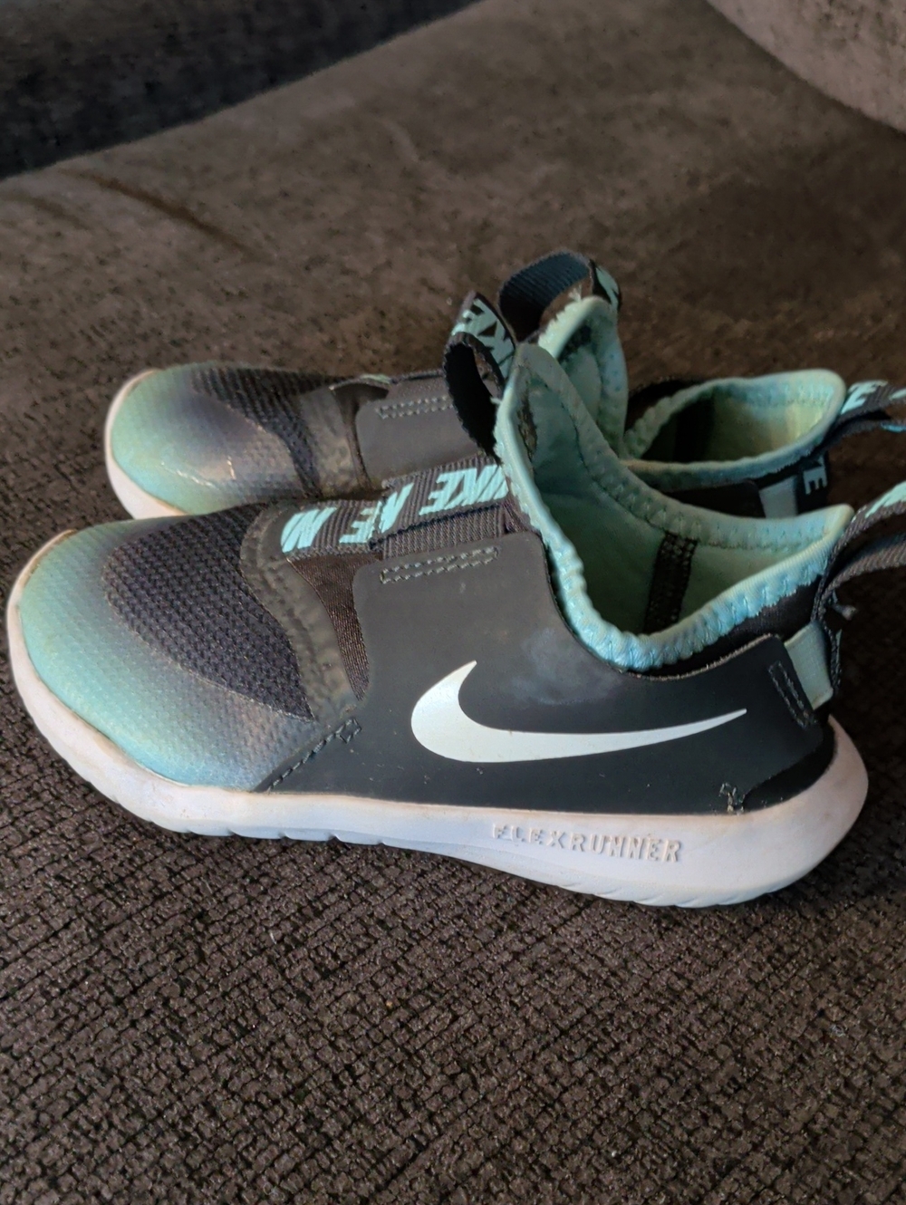 Nike Kids Black and Teal Flex Runner Slip-On Sneakers